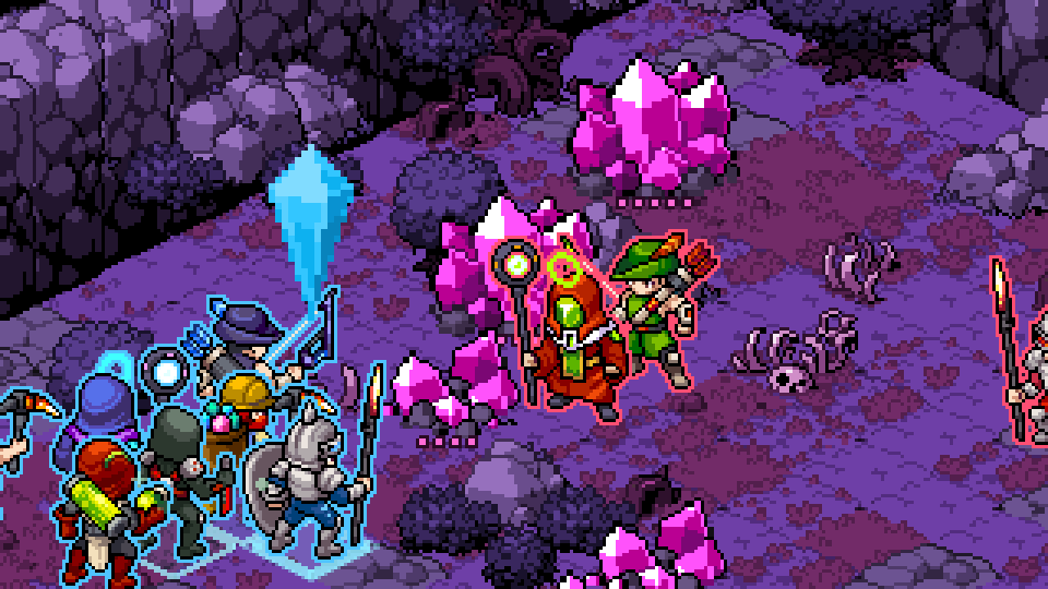 The Squire charges three tiles and Shield Slams the Data Shaman into the Archer behind it