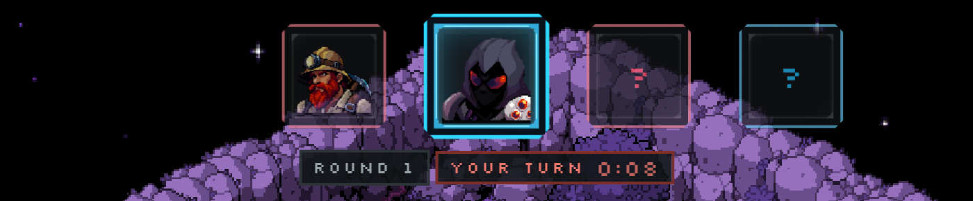 The turn clock in its last seconds: ROUND 1, YOUR TURN 0:08, in red
